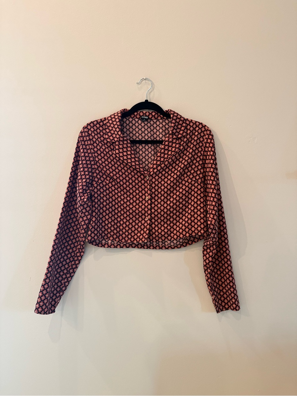 Cropped Pink Printed Button-Down Shirt